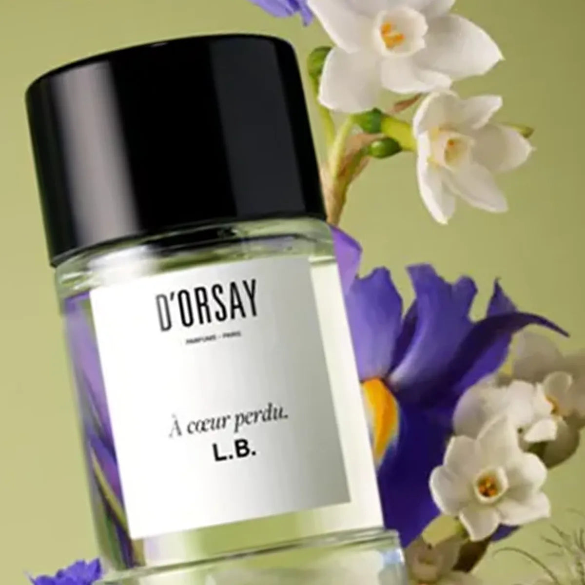 D'Orsay perfume bottle with flowers in the background