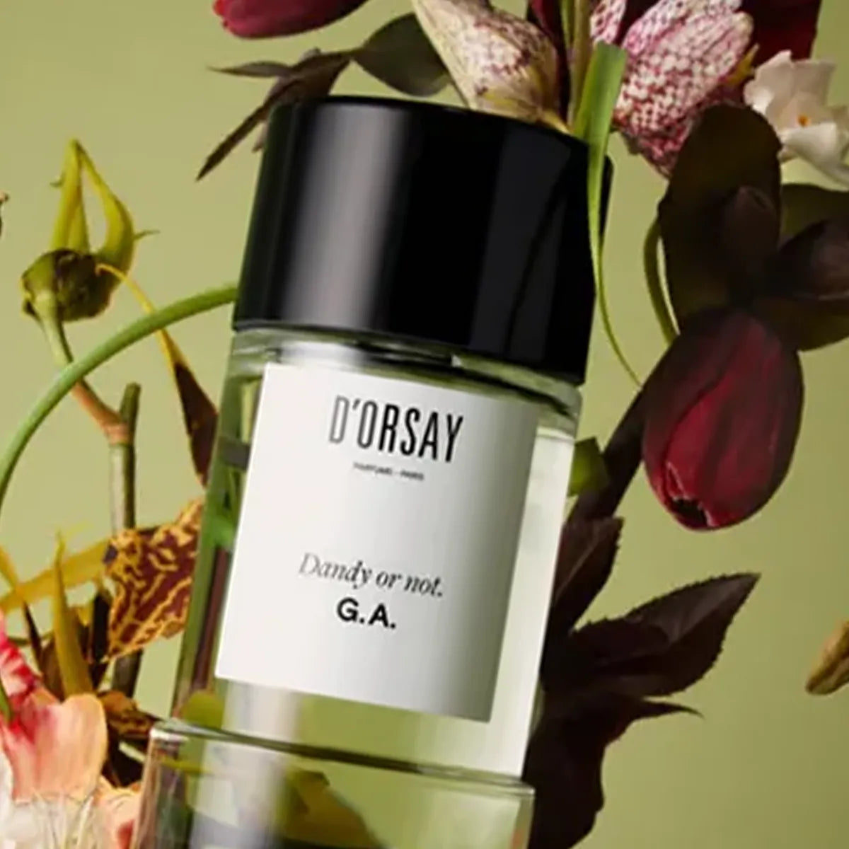 D'Orsay perfume bottle with flowers in the background