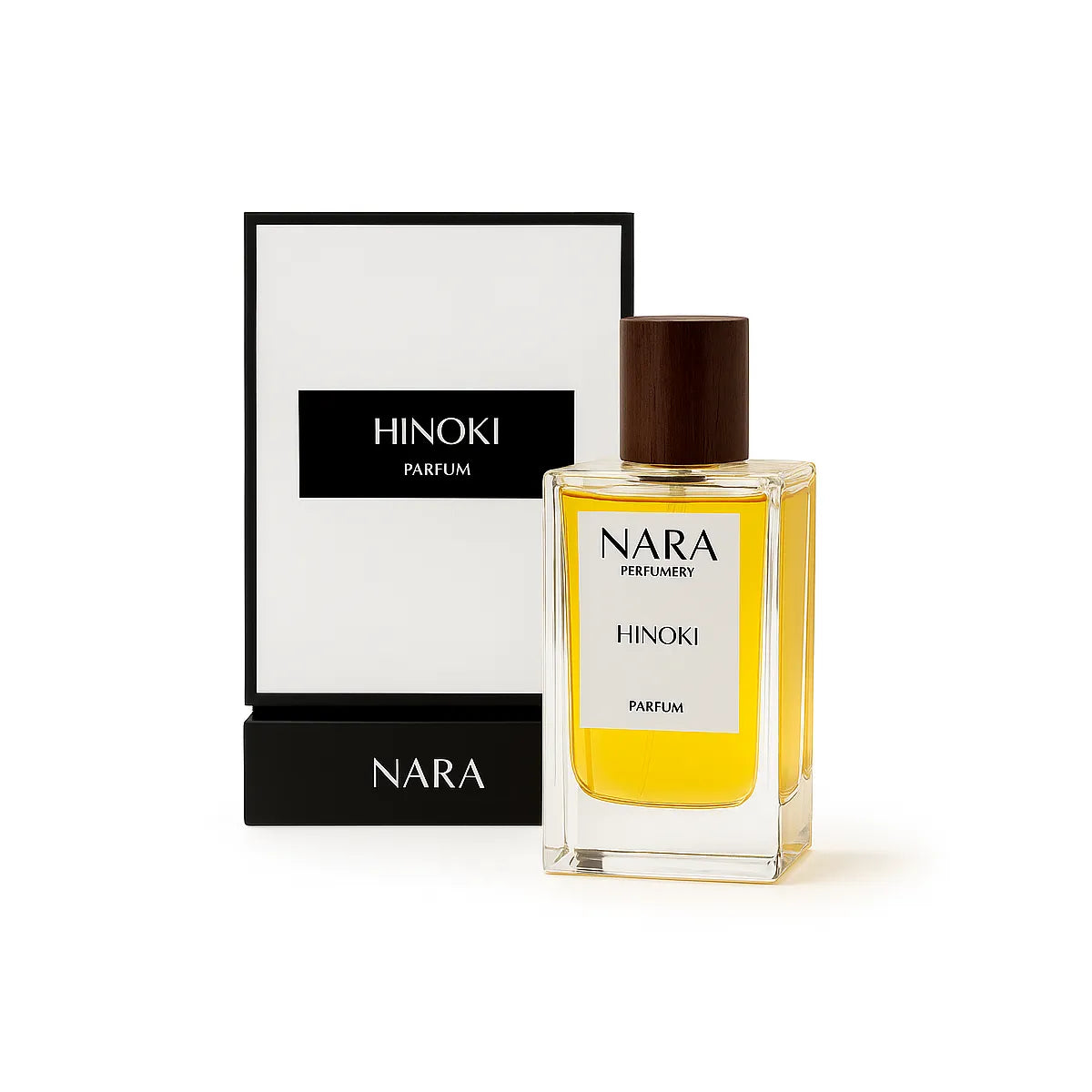 Nara Hinoki perfume bottle and packaging on a white background
