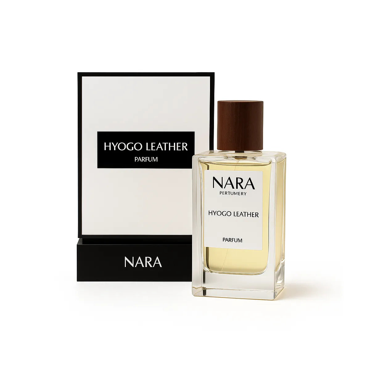 Nara Hyogo Leather perfume bottle and packaging on a white background