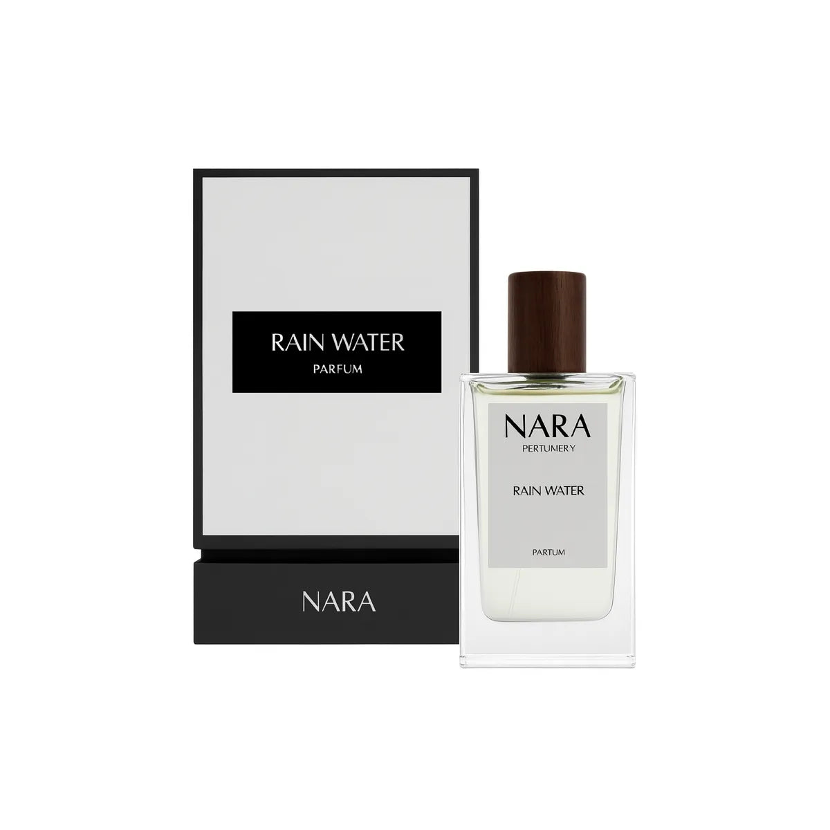 Nara Rain Water perfume bottle and packaging on a white background