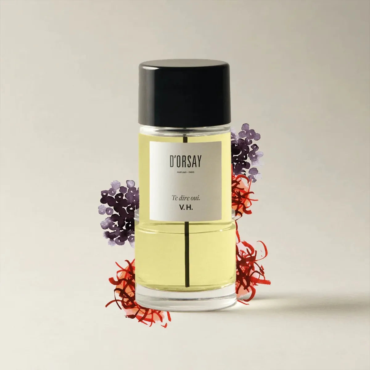 Perfume bottle labeled 'D'Orsay' with decorative elements on a light background
